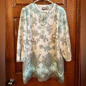 Chico’s Size 3 (XL) V Neck Floral Print Tunic 3/4 Sleeves